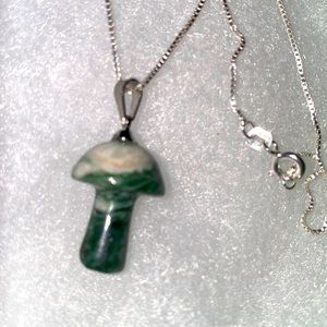 Boho natural Jade Mushroom Sterling Silver Neckl…
